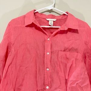 H&M Linen Pink/Peach Button Down Long Sleeve Size M